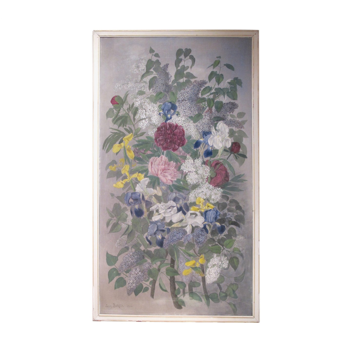 1904 French Tryptic Of Large Floral Oil On Canvas By French Artist Jean Barrel