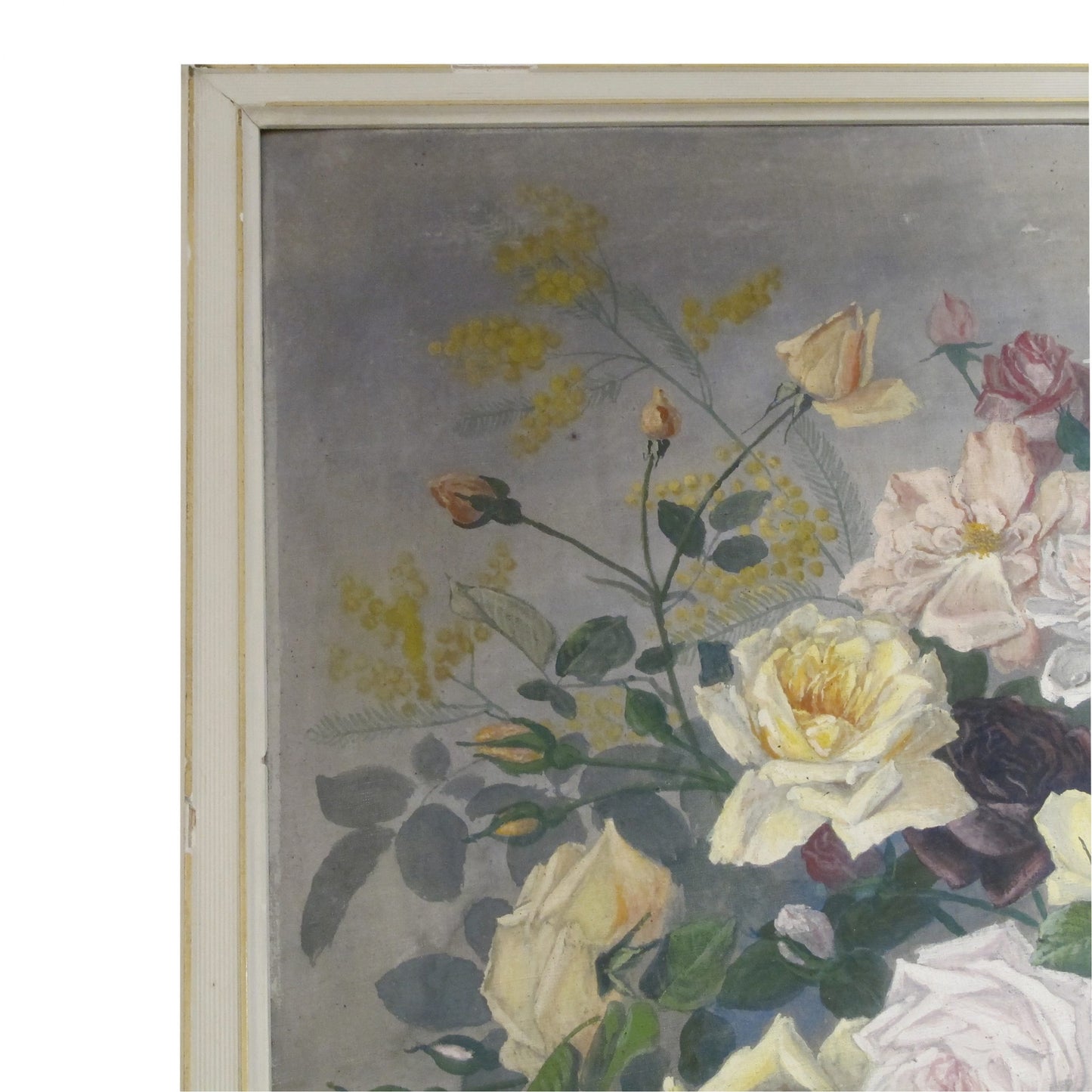 1904 French Tryptic Of Large Floral Oil On Canvas By French Artist Jean Barrel