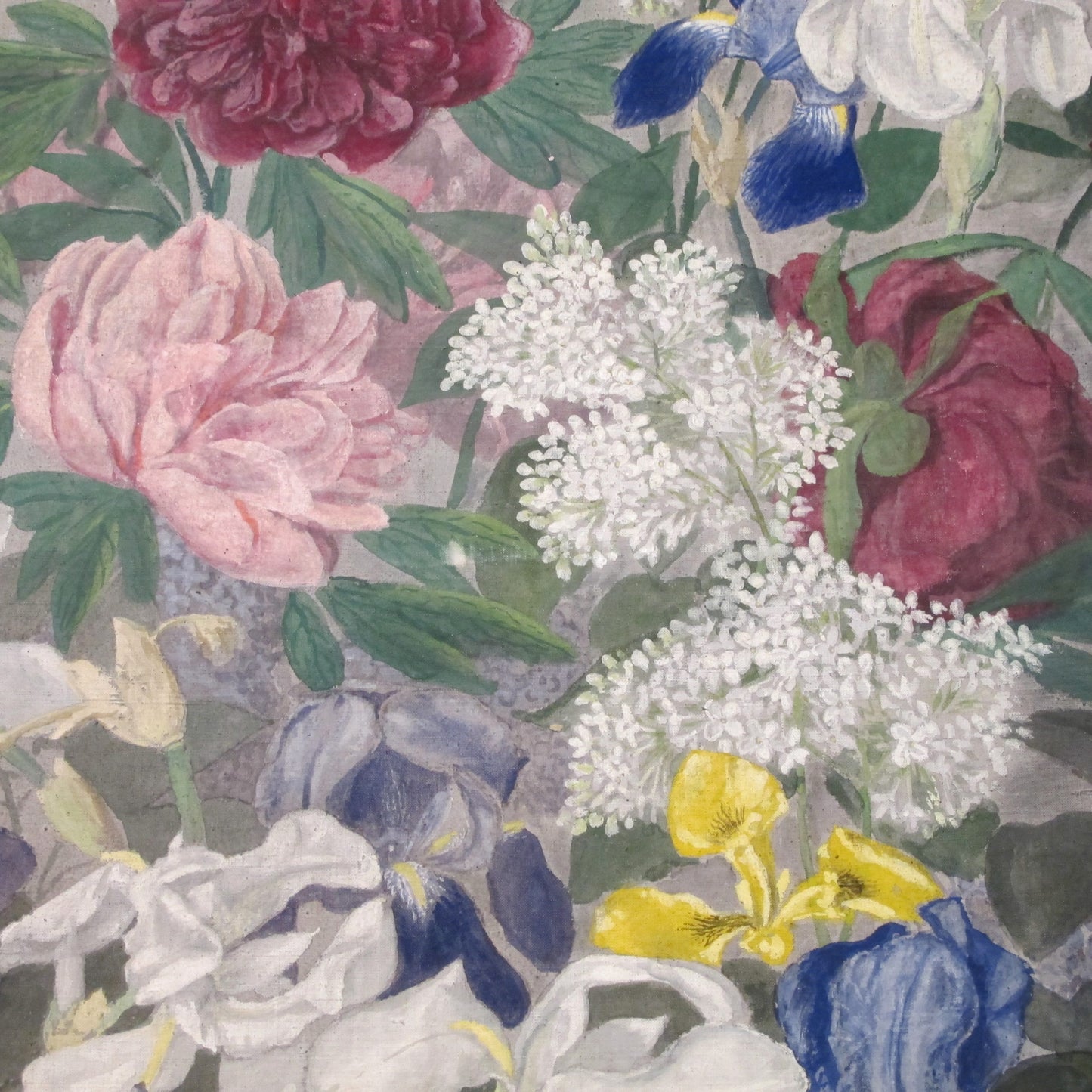 1904 French Tryptic Of Large Floral Oil On Canvas By French Artist Jean Barrel