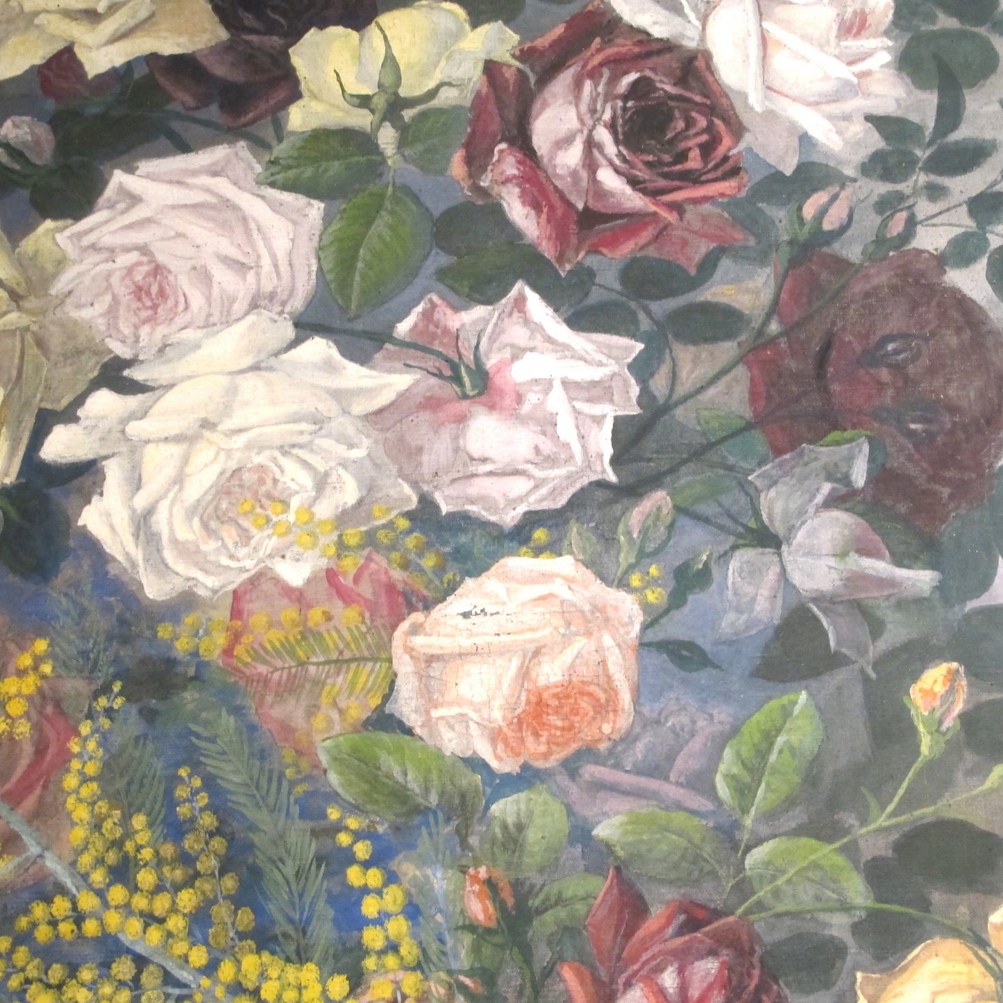 1904 French Tryptic Of Large Floral Oil On Canvas By French Artist Jean Barrel