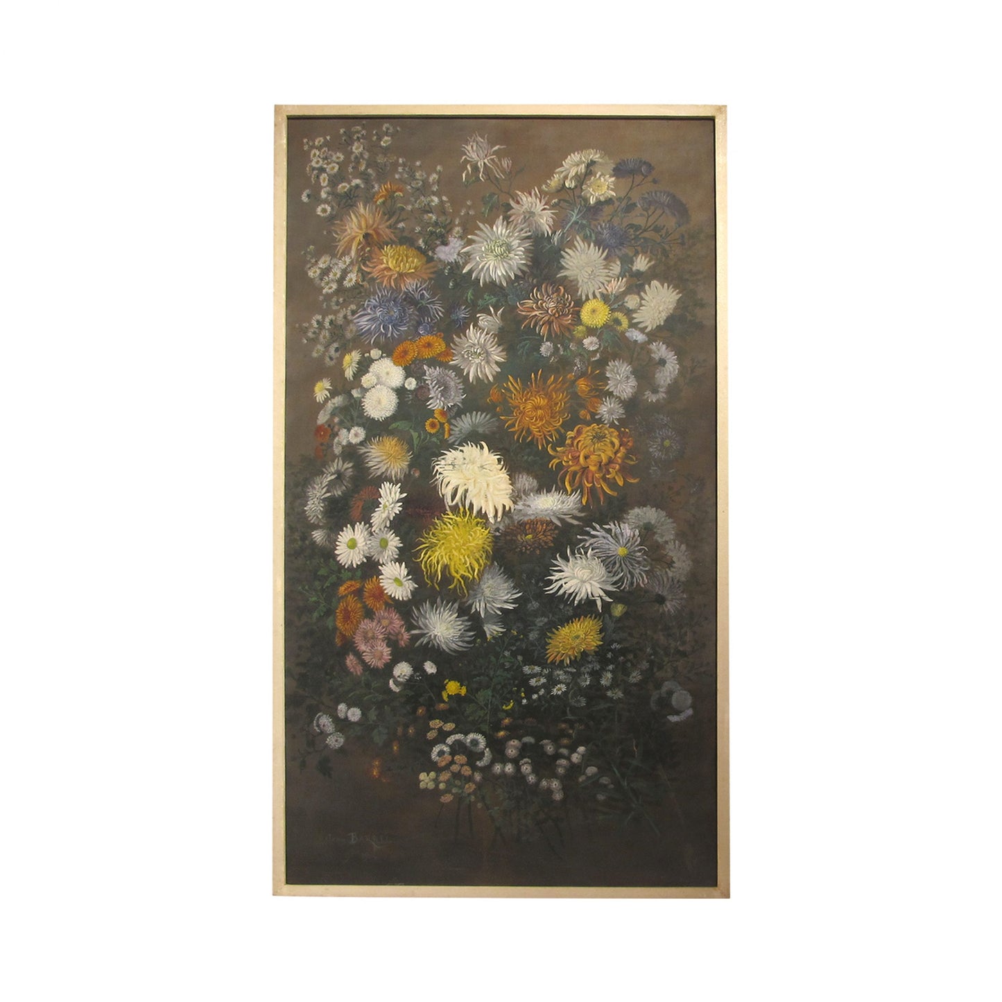 1904 French Tryptic Of Large Floral Oil On Canvas By French Artist Jean Barrel