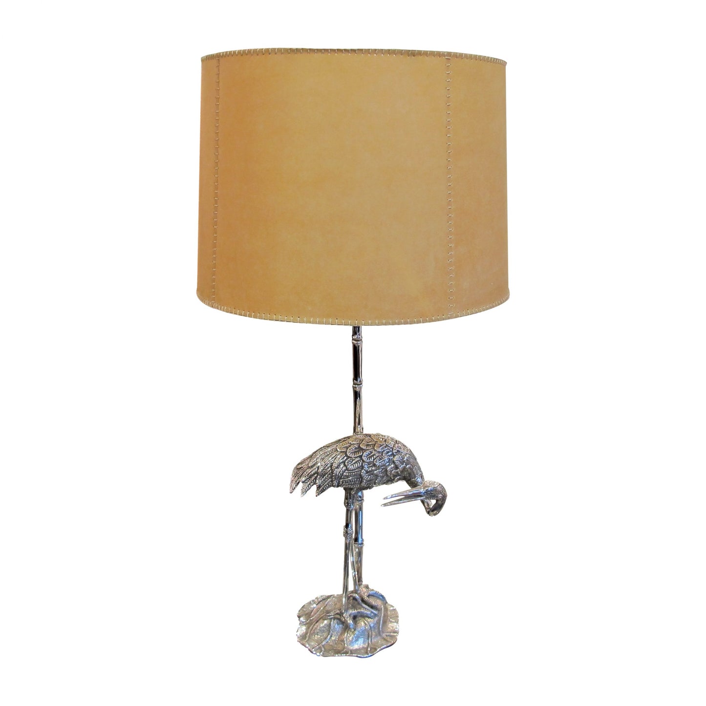 1960s Spanish Silver Plated Pair Of Bronze Heron Table Lamps By Valenti