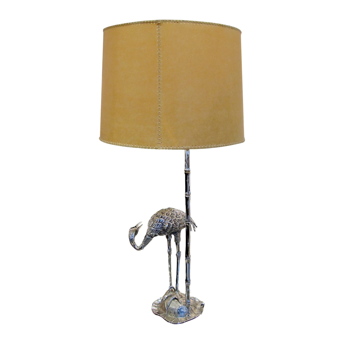 1960s Spanish Silver Plated Pair Of Bronze Heron Table Lamps By Valenti