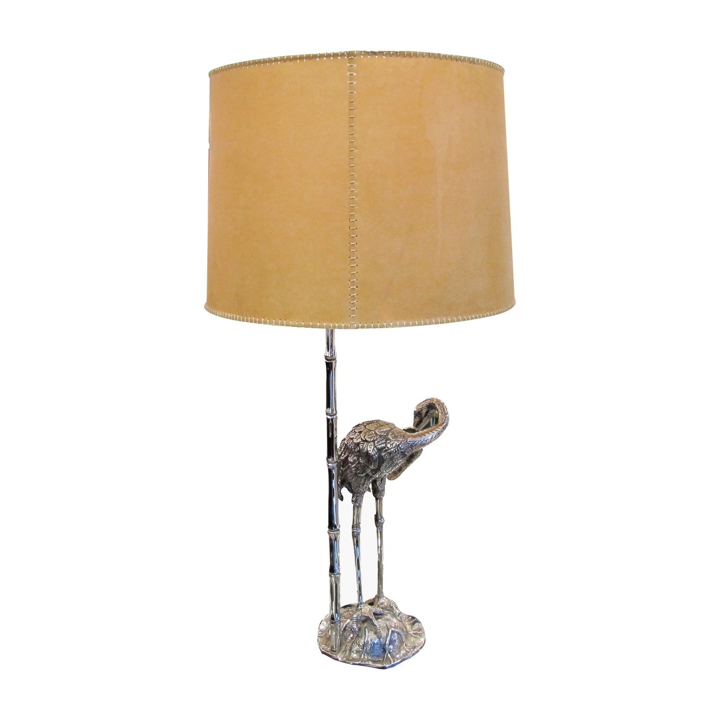 1960s Spanish Silver Plated Pair Of Bronze Heron Table Lamps By Valenti