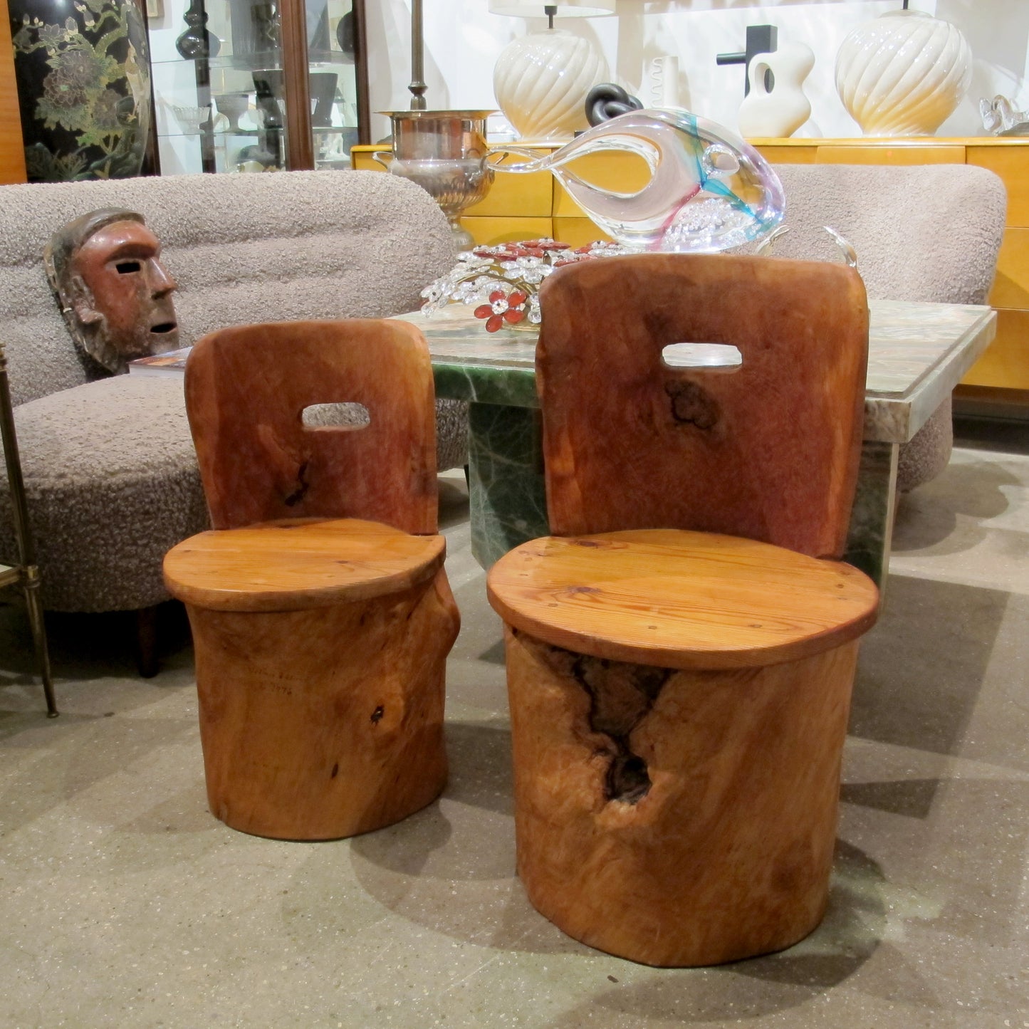 Pair of Mid-Century Swedish Pine Kubbestol Stools