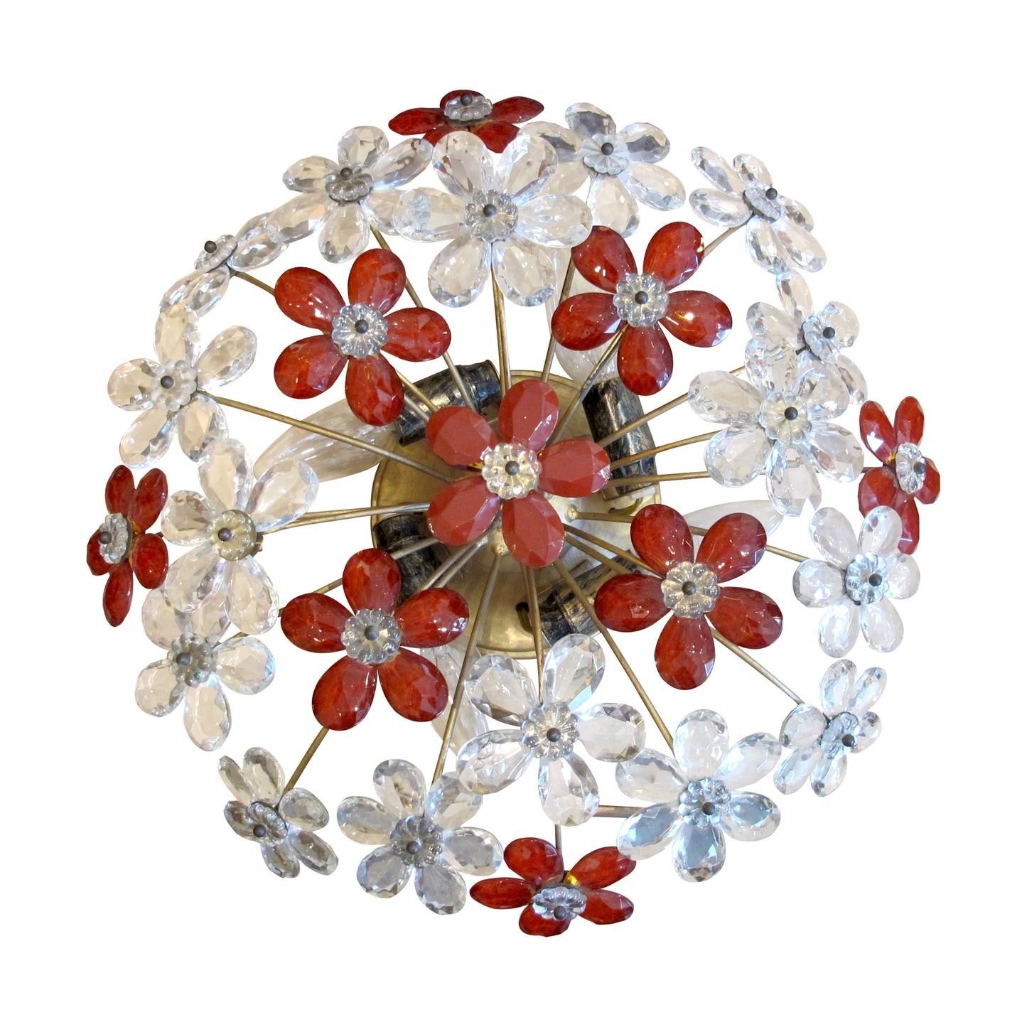 1970s French floral crystal ceiling light by Maison Bagues