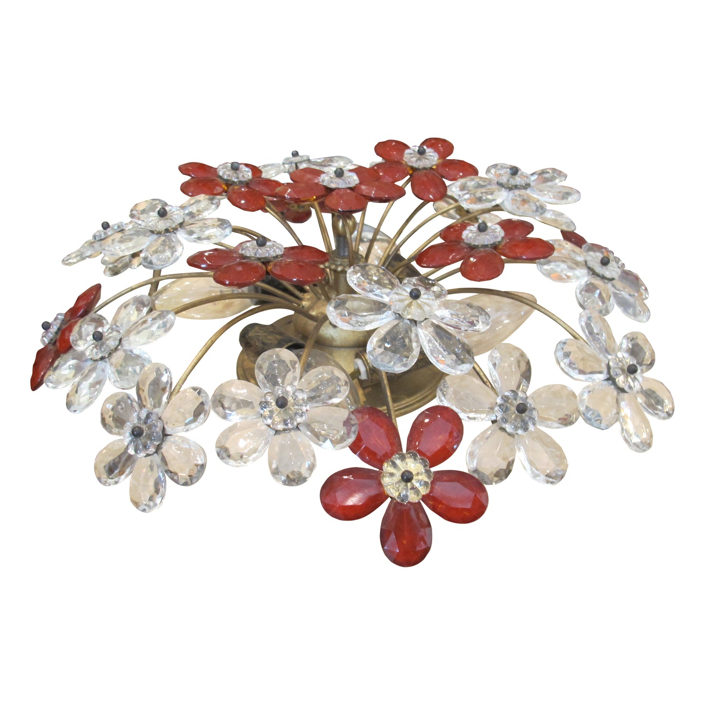 1970s French floral crystal ceiling light by Maison Bagues