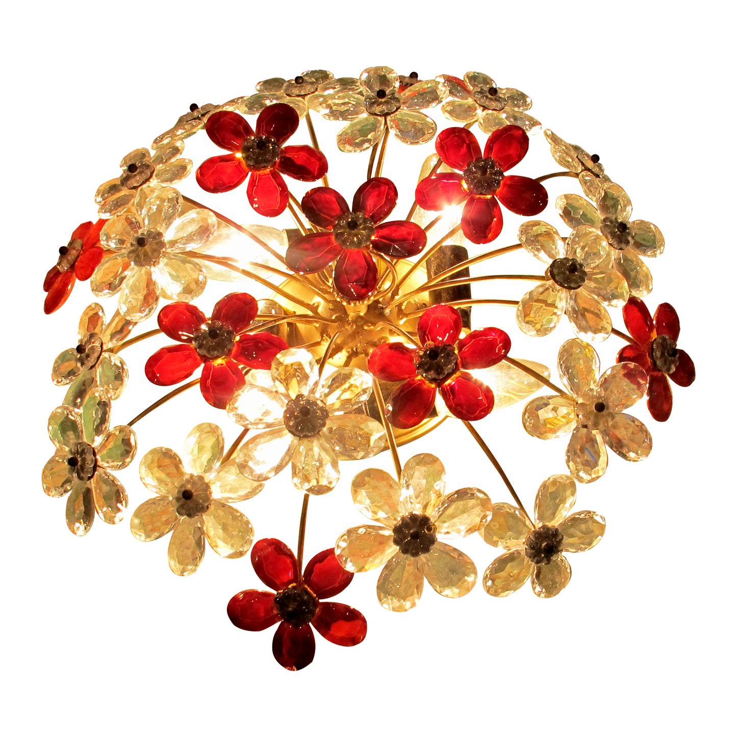 1970s French floral crystal ceiling light by Maison Bagues