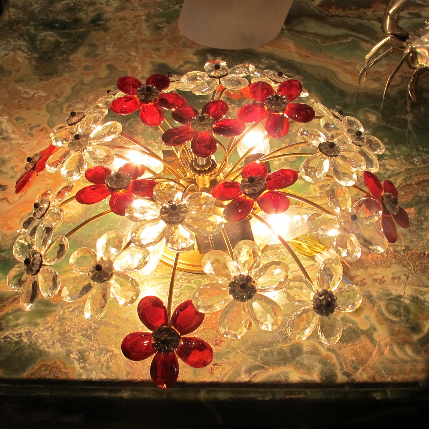 1970s French floral crystal ceiling light by Maison Bagues