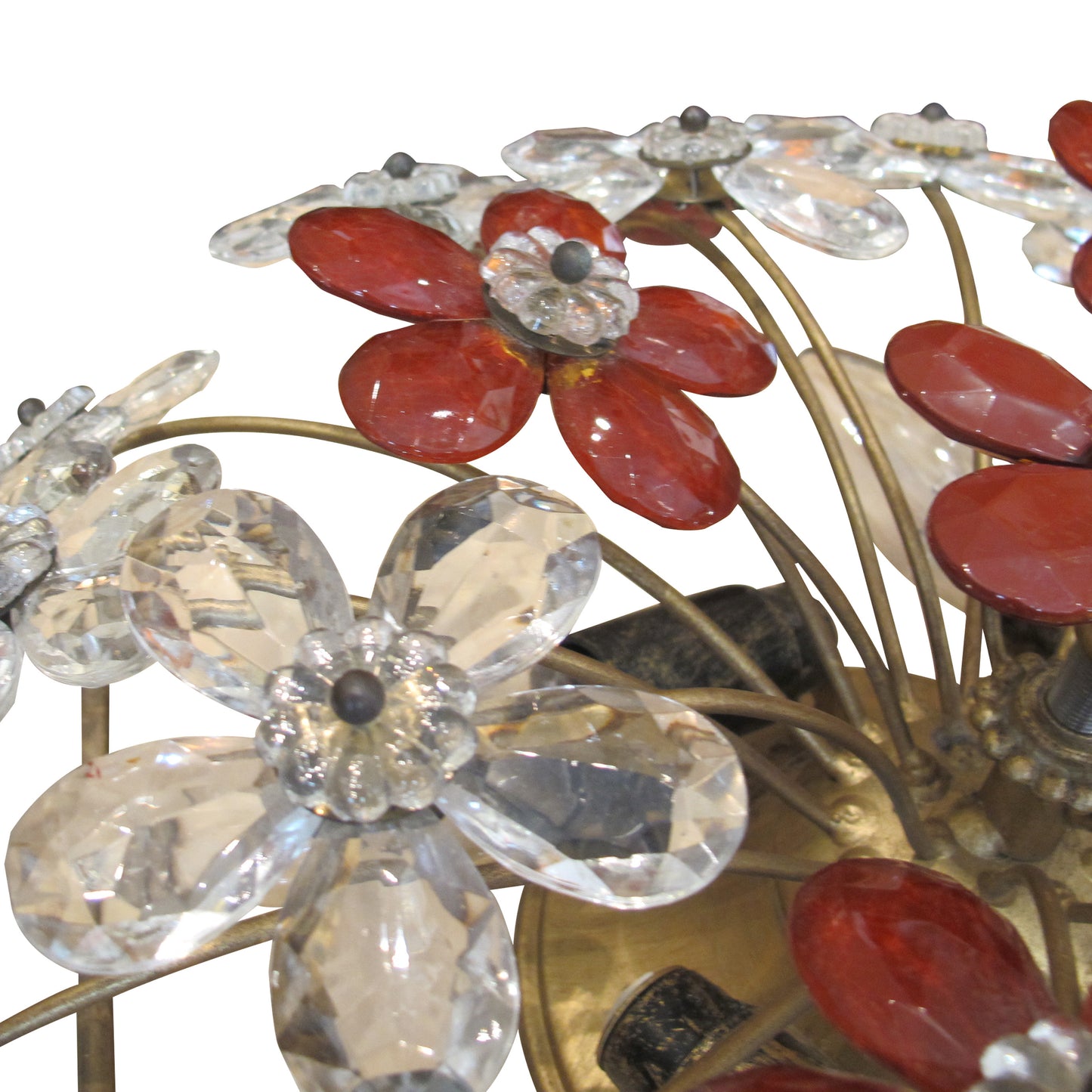 1970s French floral crystal ceiling light by Maison Bagues