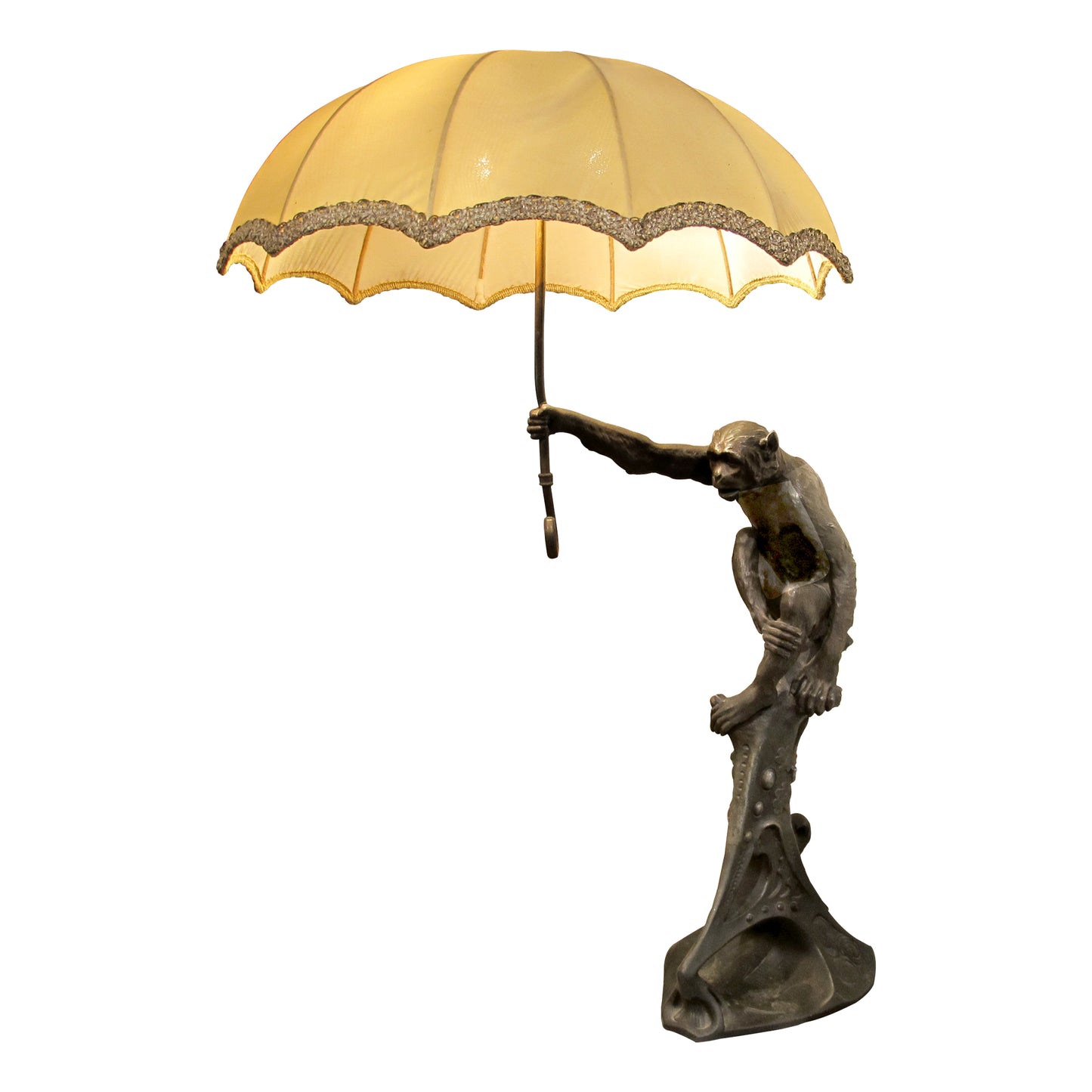 Rare French Art Deco Spelter Monkey Table Lamp, c.1920s
