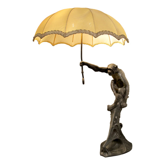 Rare French Art Deco Spelter Monkey Table Lamp, c.1920s