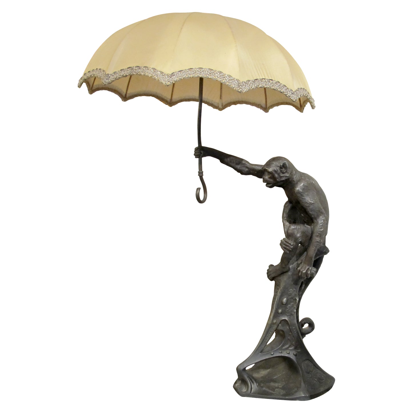 Rare French Art Deco Spelter Monkey Table Lamp, c.1920s