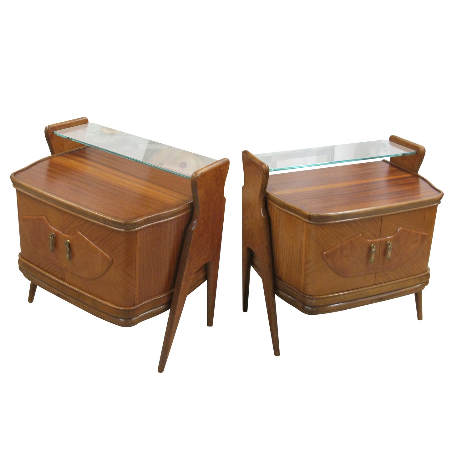 Pair of 1950s Scandinavian Bedside Tables with Glass Shelves