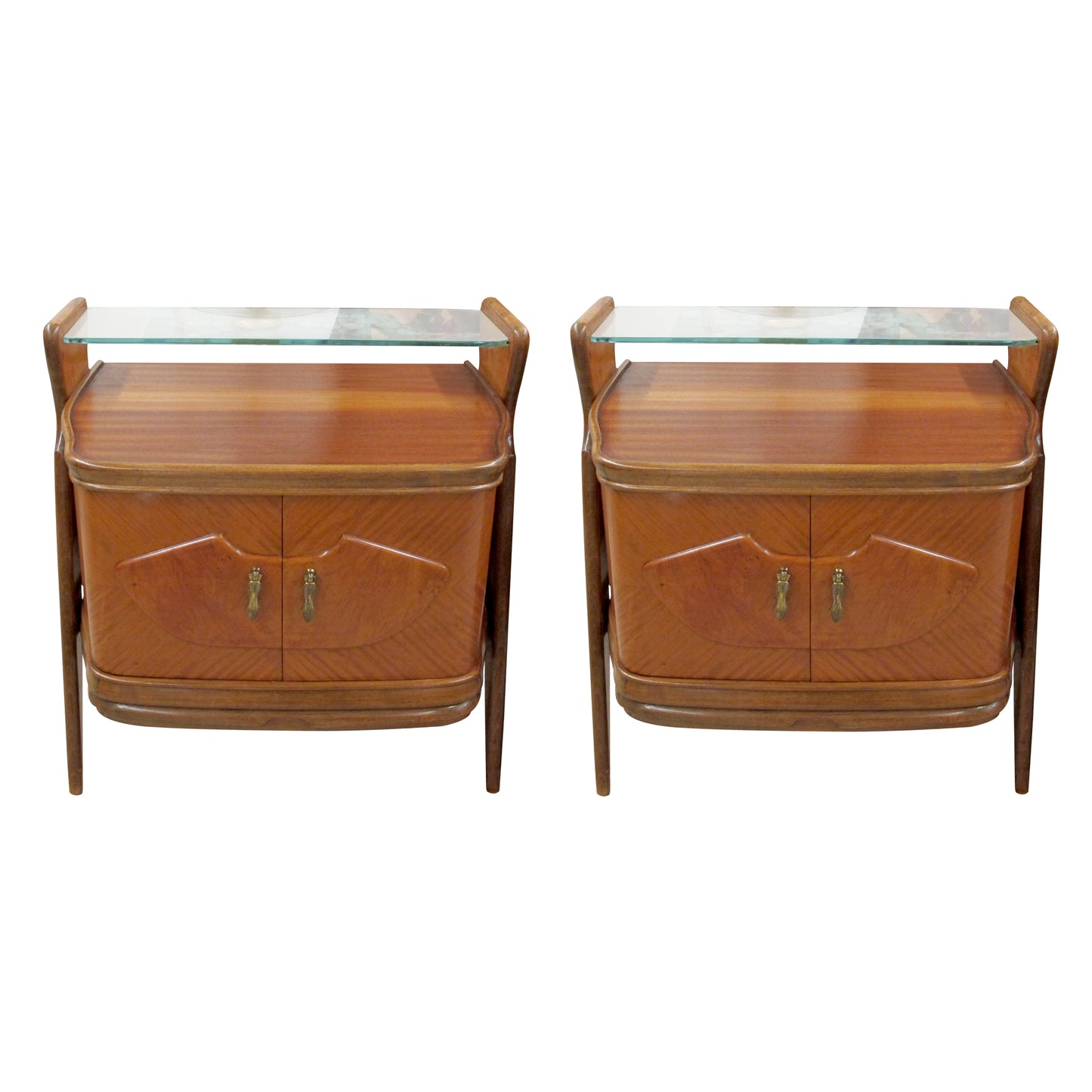 Pair of 1950s Scandinavian Bedside Tables with Glass Shelves