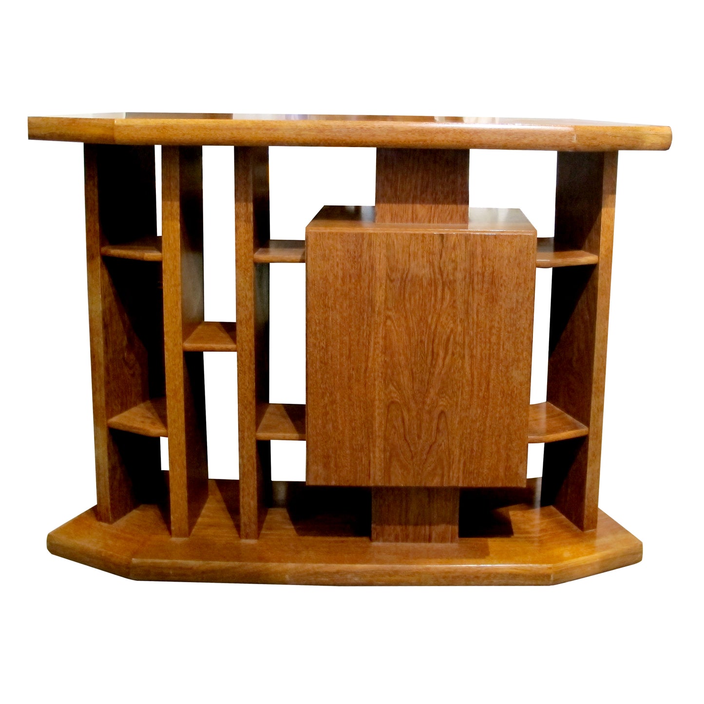 1960s Continental Oak Bar Unit with Shelving and Matching Stools