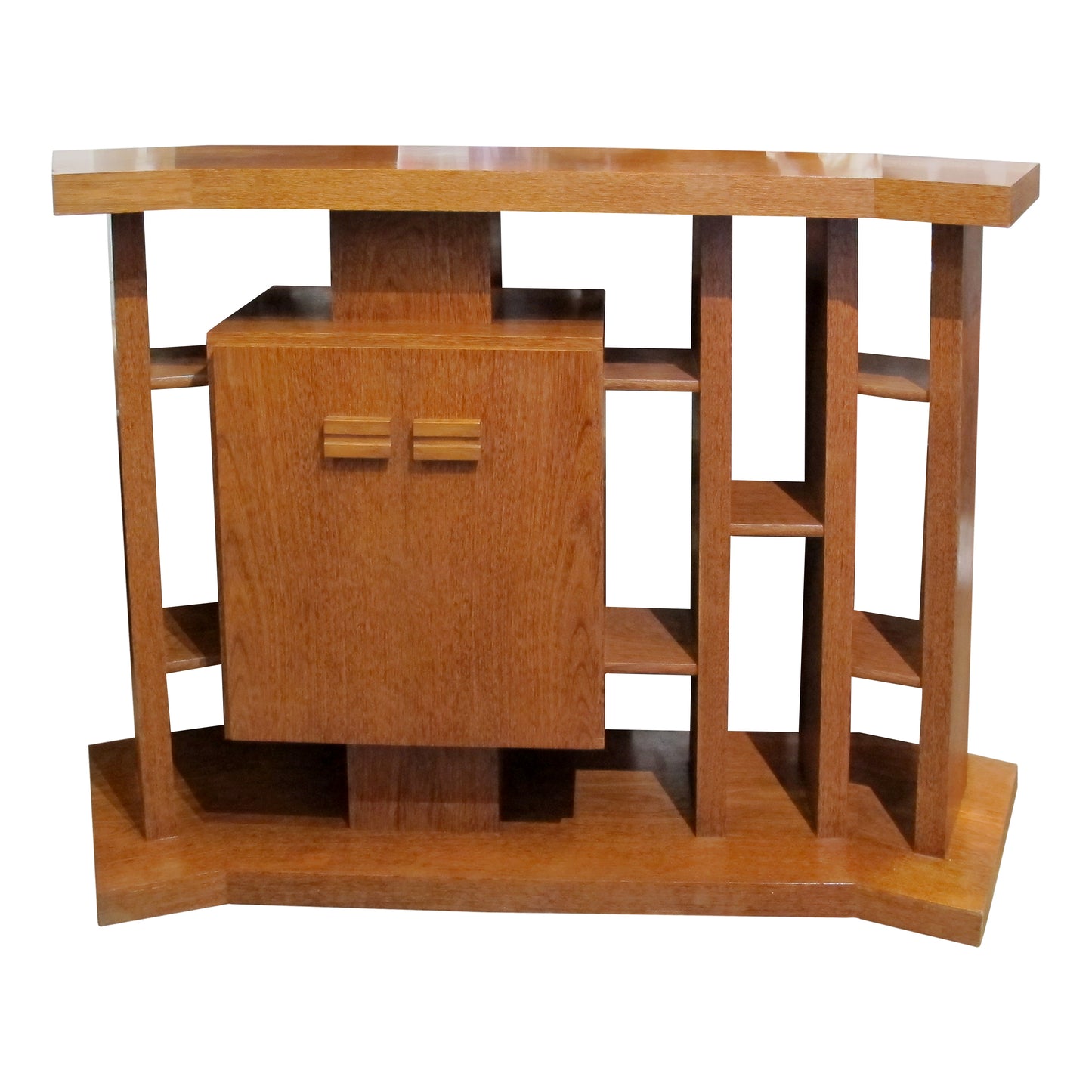 1960s Continental Oak Bar Unit with Shelving and Matching Stools