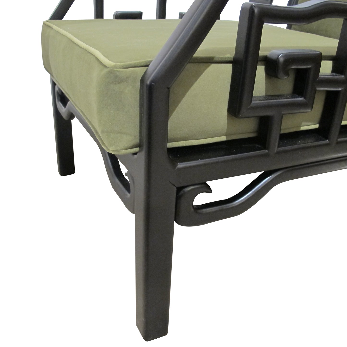 Pair of Mid-Century Chinese Black Lacquer Armchairs with Geometric Fretwork