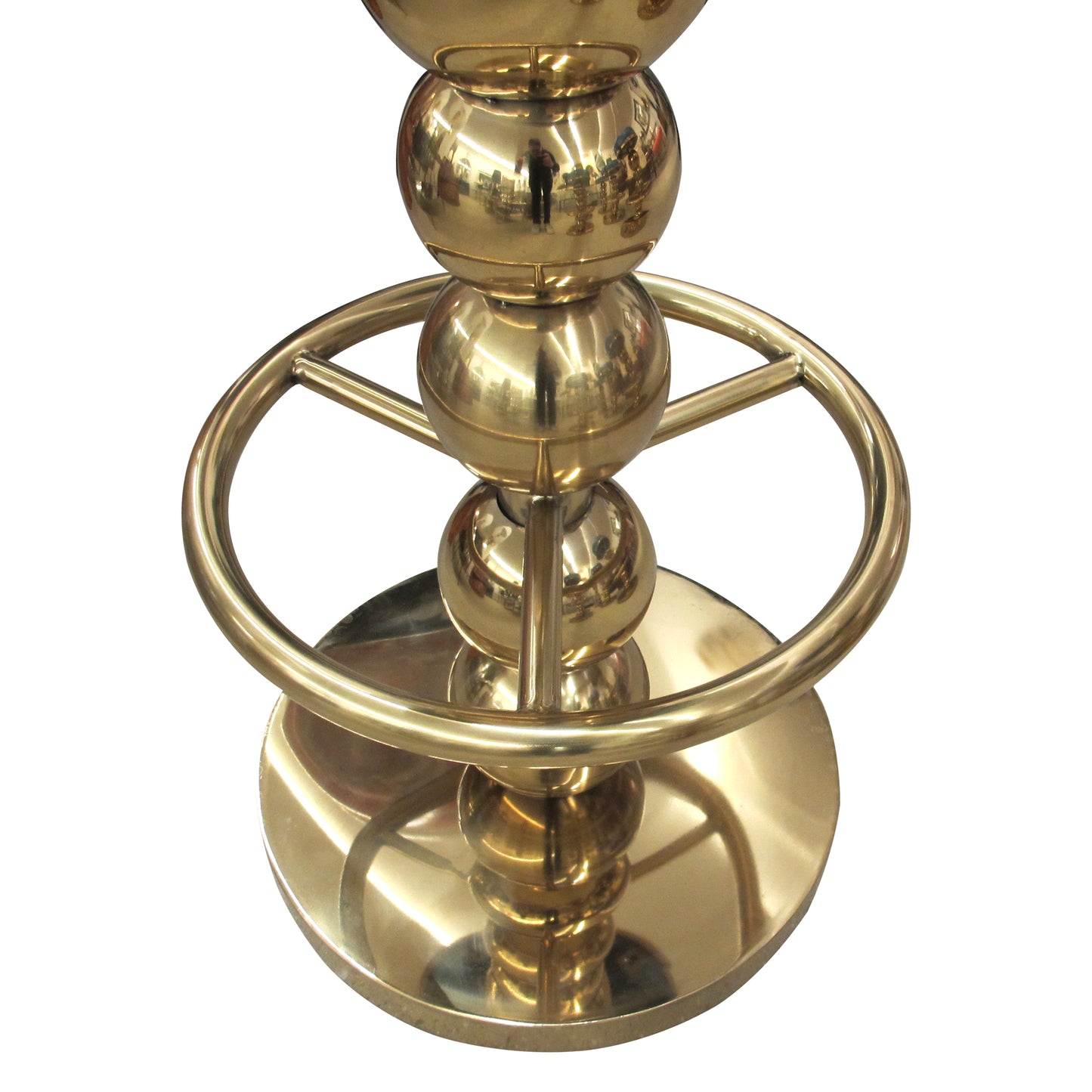 Set of 6 Vintage Brass Bar Stools with Blue Leather Seats, Italian 1970s–80s