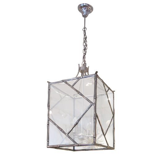 1960s/70s English Large Silver-Plated Bronze Bamboo-Effect Lantern