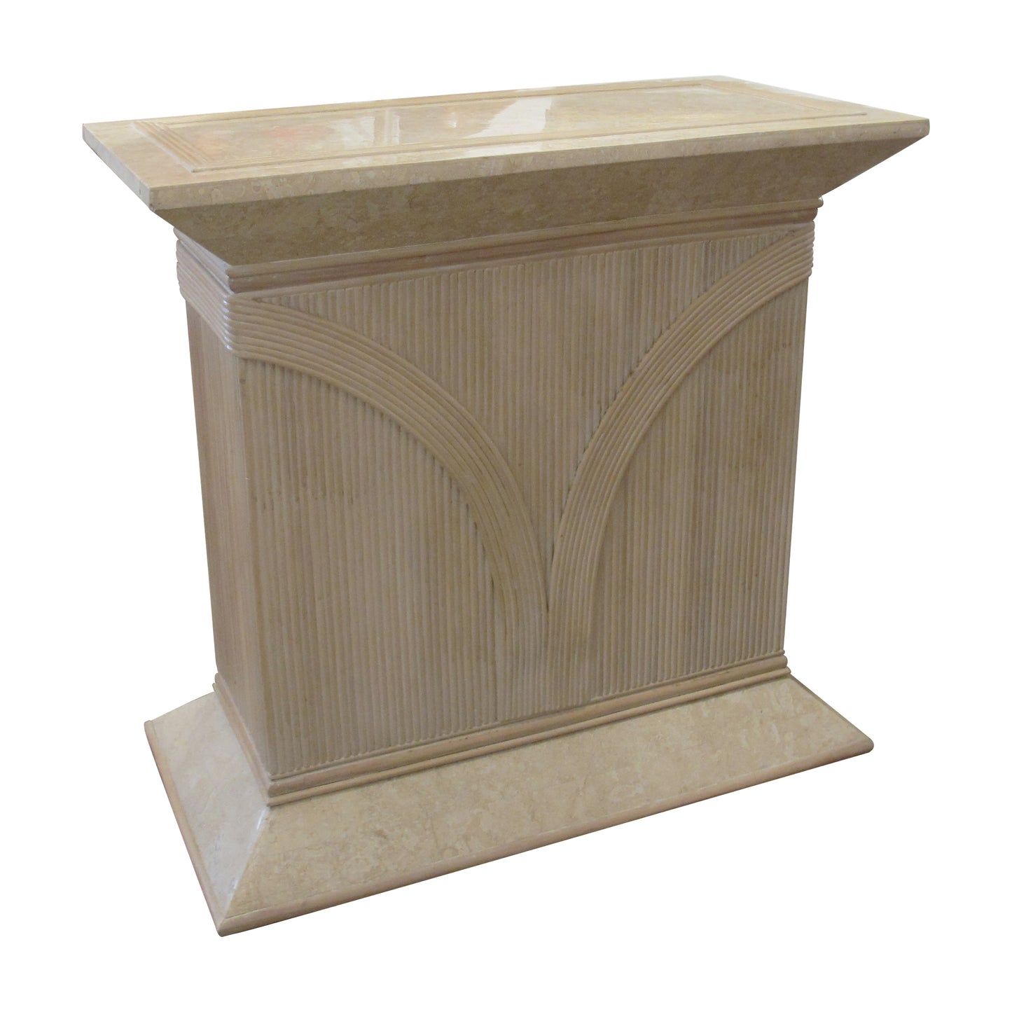 Pair of 1970s/80s Italian Rattan & Tessellated Travertine Pedestals