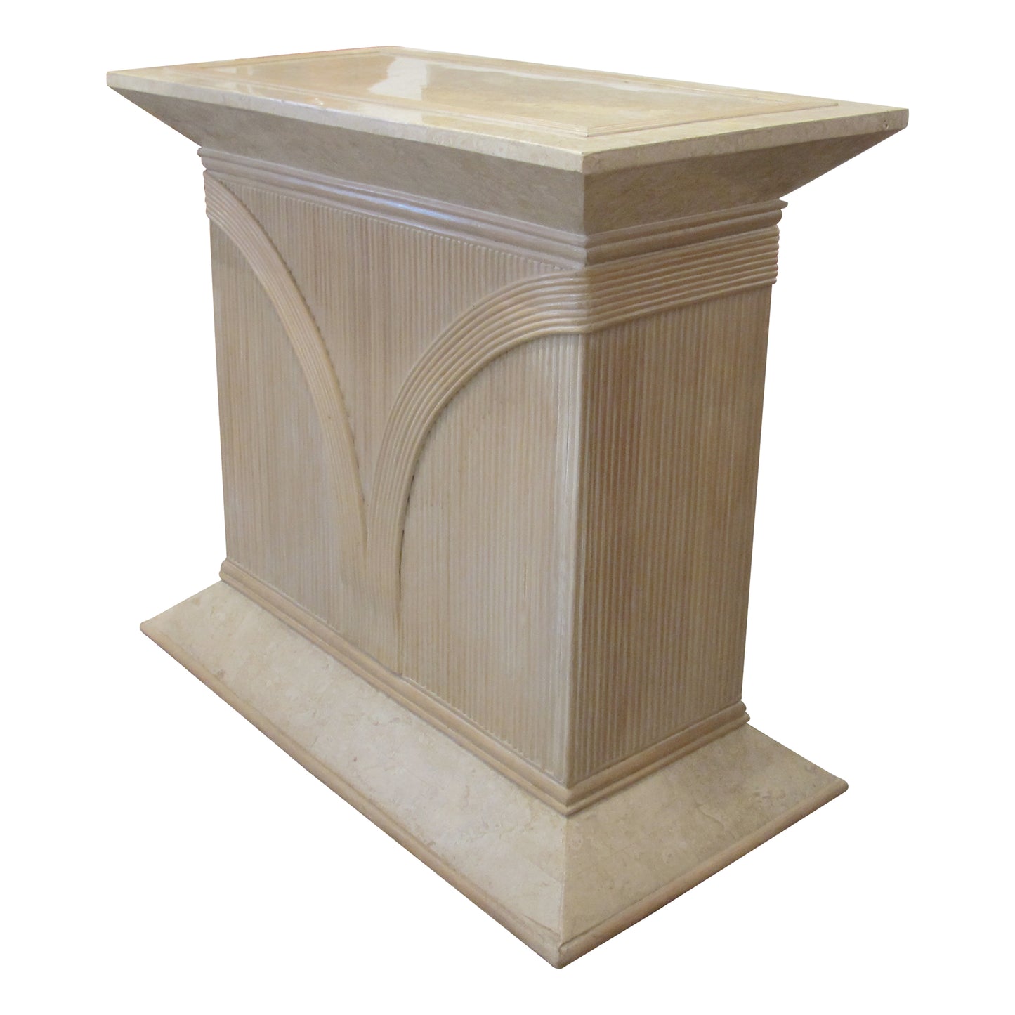 Pair of 1970s/80s Italian Rattan & Tessellated Travertine Pedestals