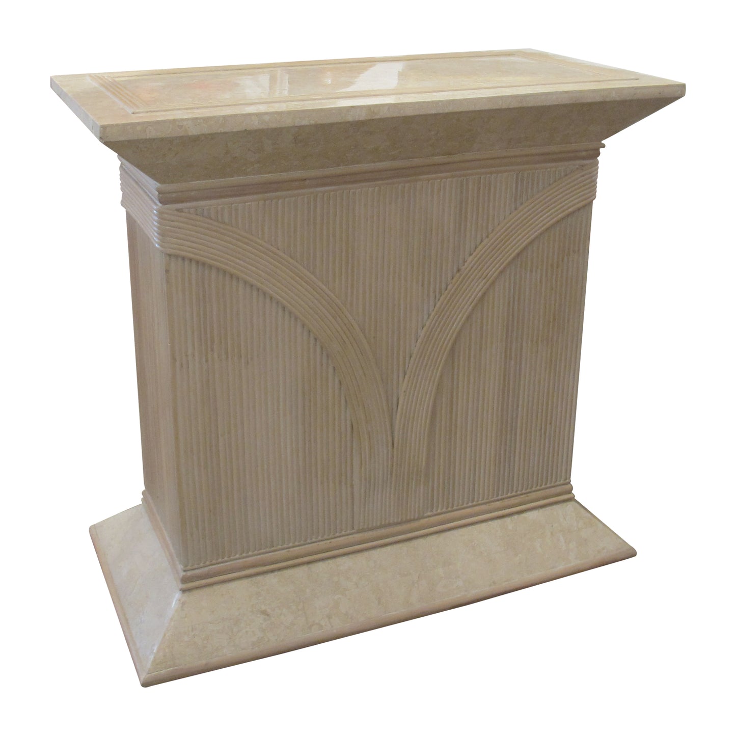 Pair of 1970s/80s Italian Rattan & Tessellated Travertine Pedestals