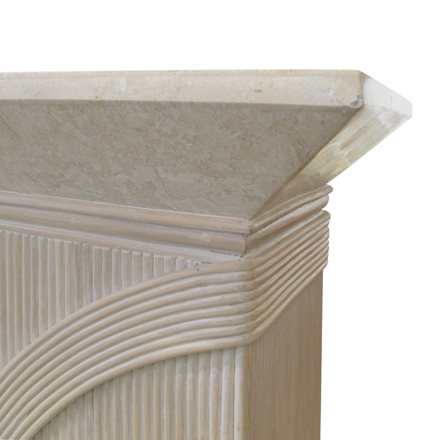 Pair of 1970s/80s Italian Rattan & Tessellated Travertine Pedestals