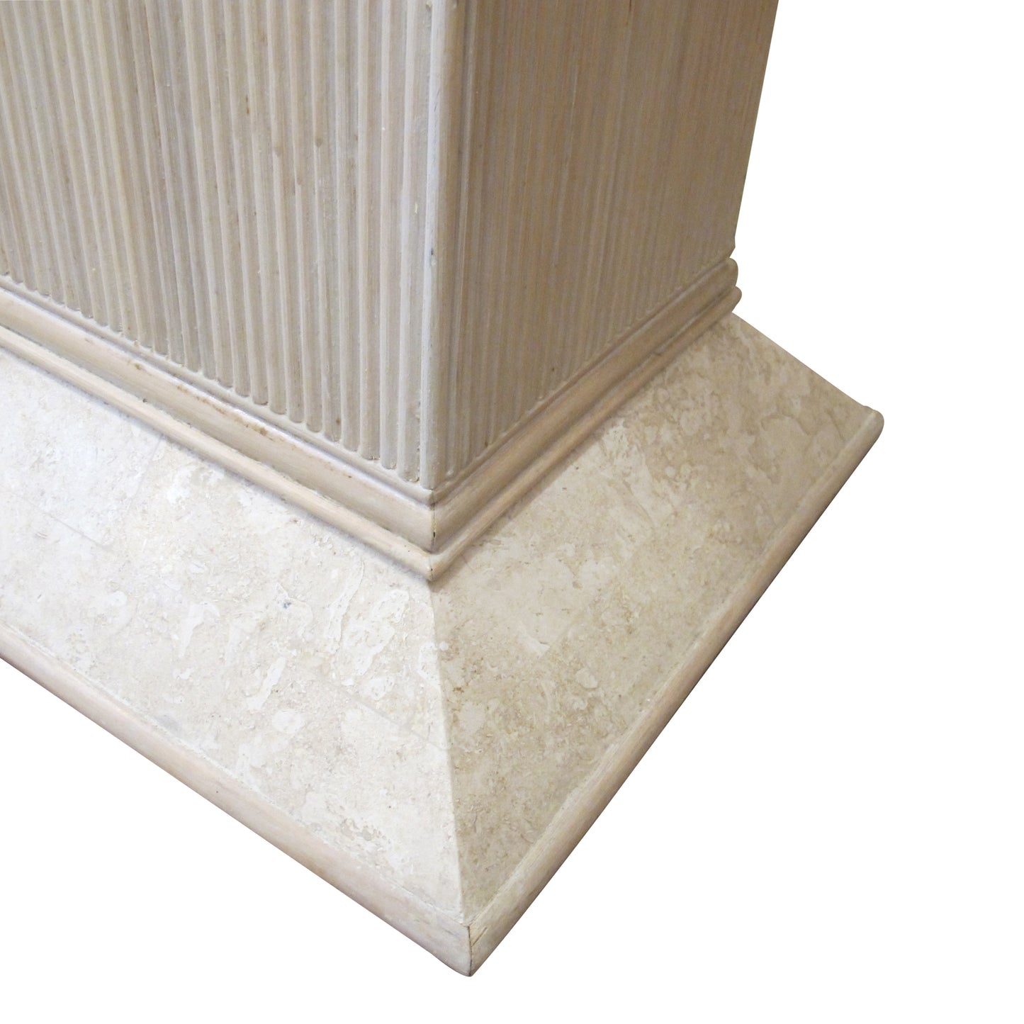 Pair of 1970s/80s Italian Rattan & Tessellated Travertine Pedestals