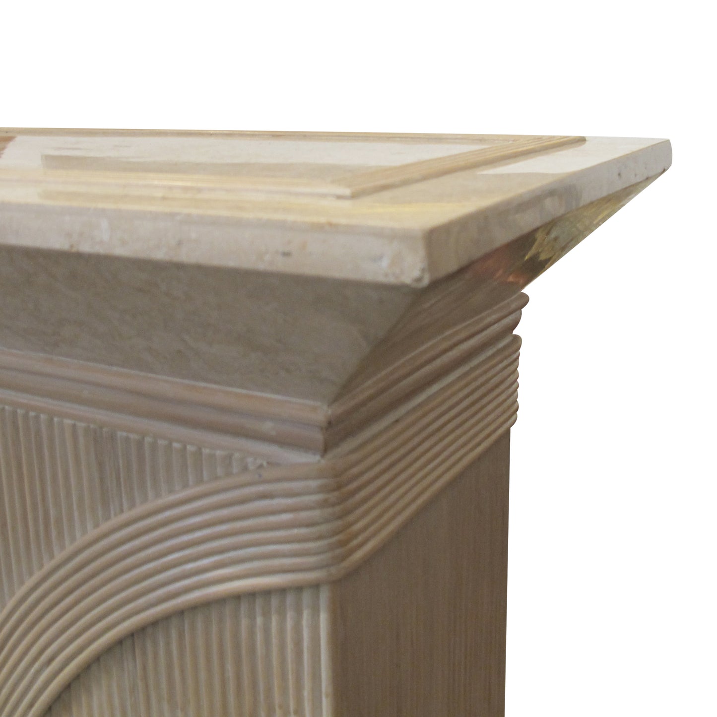 Pair of 1970s/80s Italian Rattan & Tessellated Travertine Pedestals