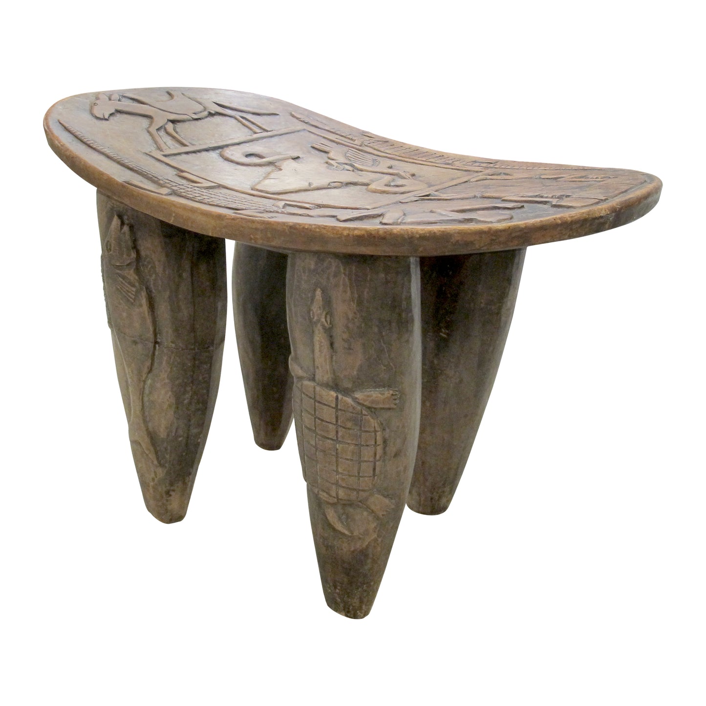 Vintage Hand-Carved Wooden Stool, Folk Art, African Design, 1950s
