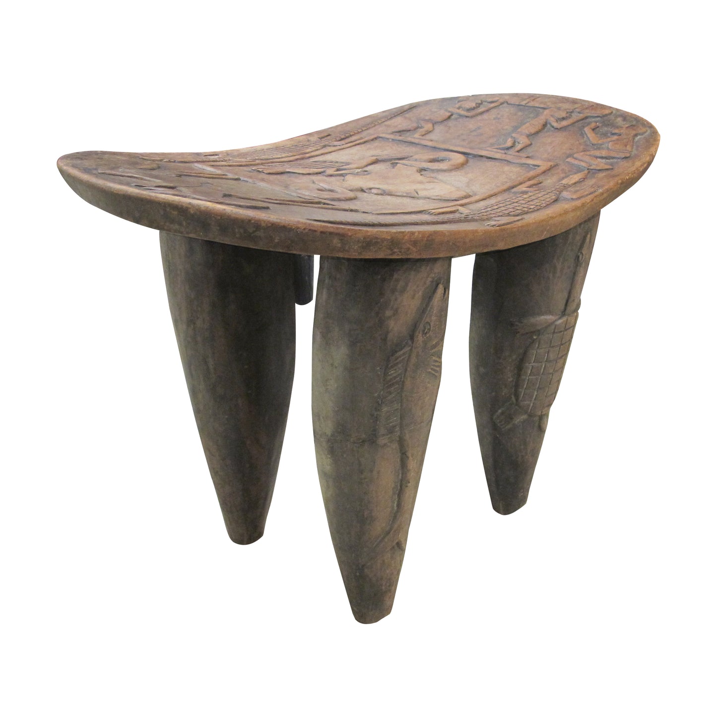 Vintage Hand-Carved Wooden Stool, Folk Art, African Design, 1950s