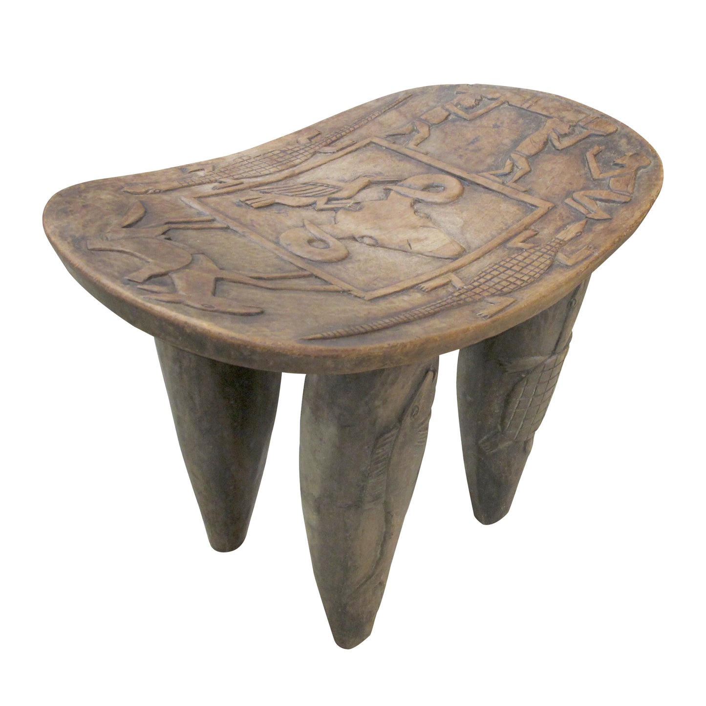 Vintage Hand-Carved Wooden Stool, Folk Art, African Design, 1950s