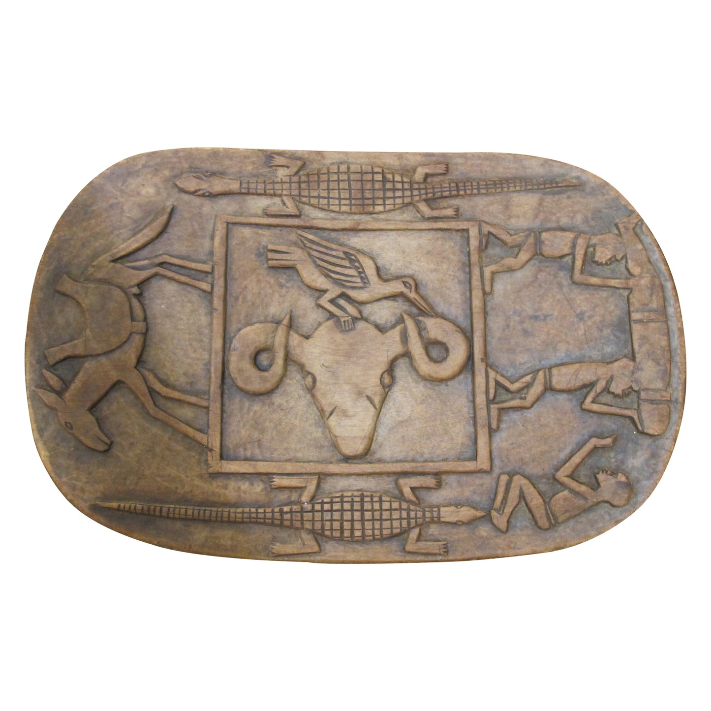 Vintage Hand-Carved Wooden Stool, Folk Art, African Design, 1950s