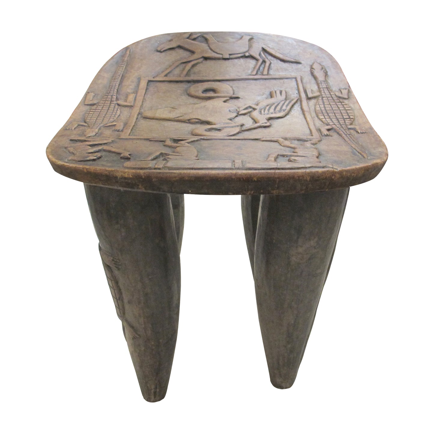 Vintage Hand-Carved Wooden Stool, Folk Art, African Design, 1950s