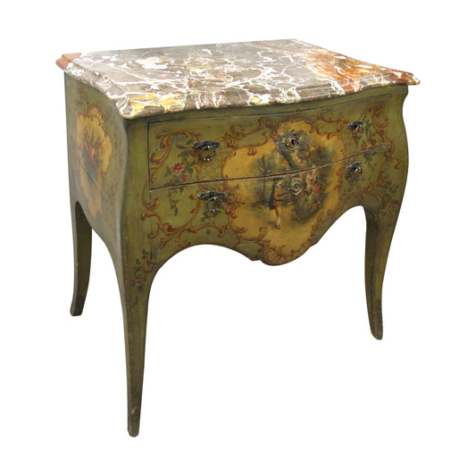 French Painted Chest of Drawers, 1920s, Neoclassical Style with Marble Top