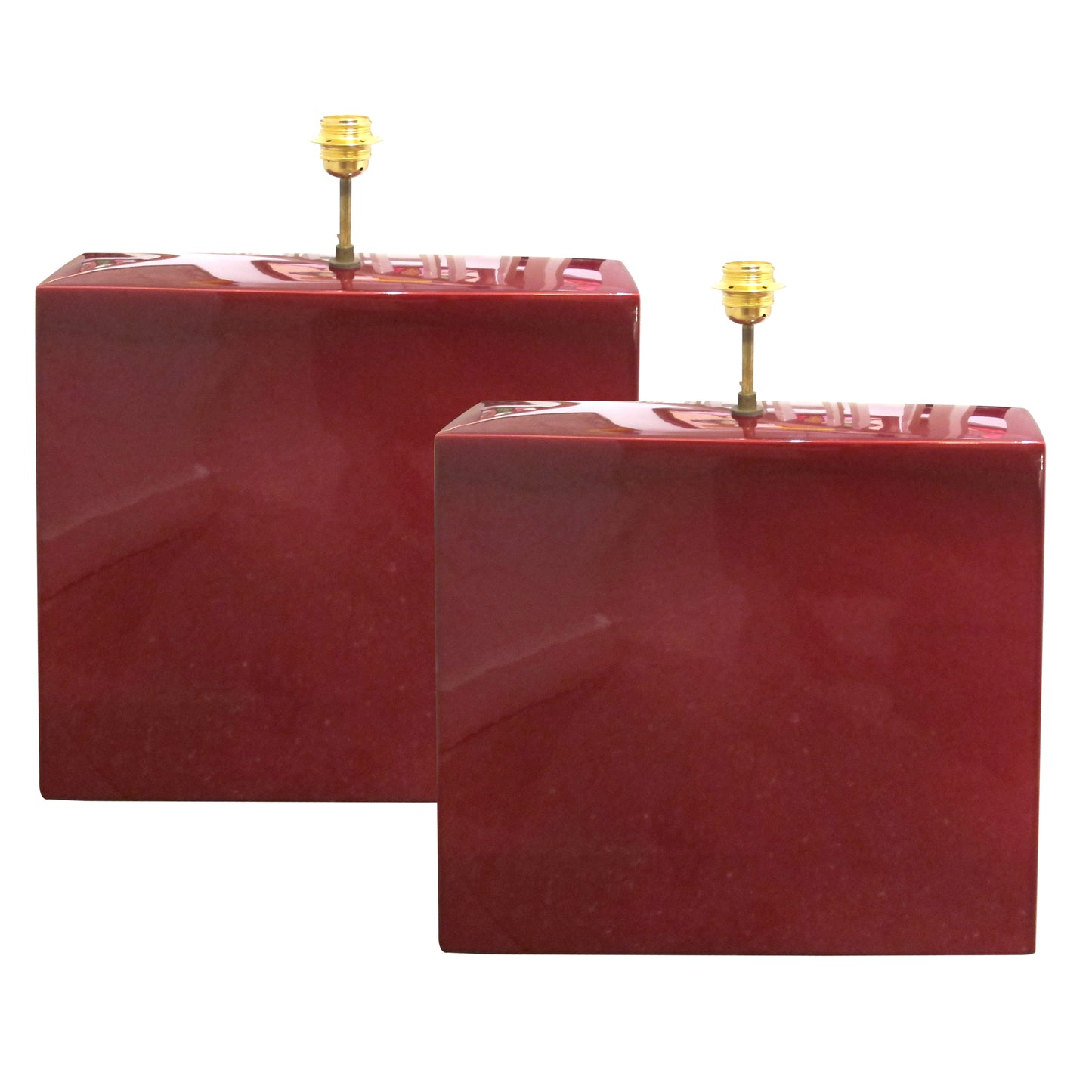 French Pair of Ceramic Table Lamps with Burgundy Glaze, 1960s