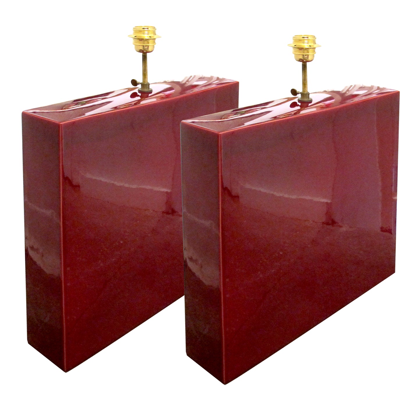 French Pair of Ceramic Table Lamps with Burgundy Glaze, 1960s