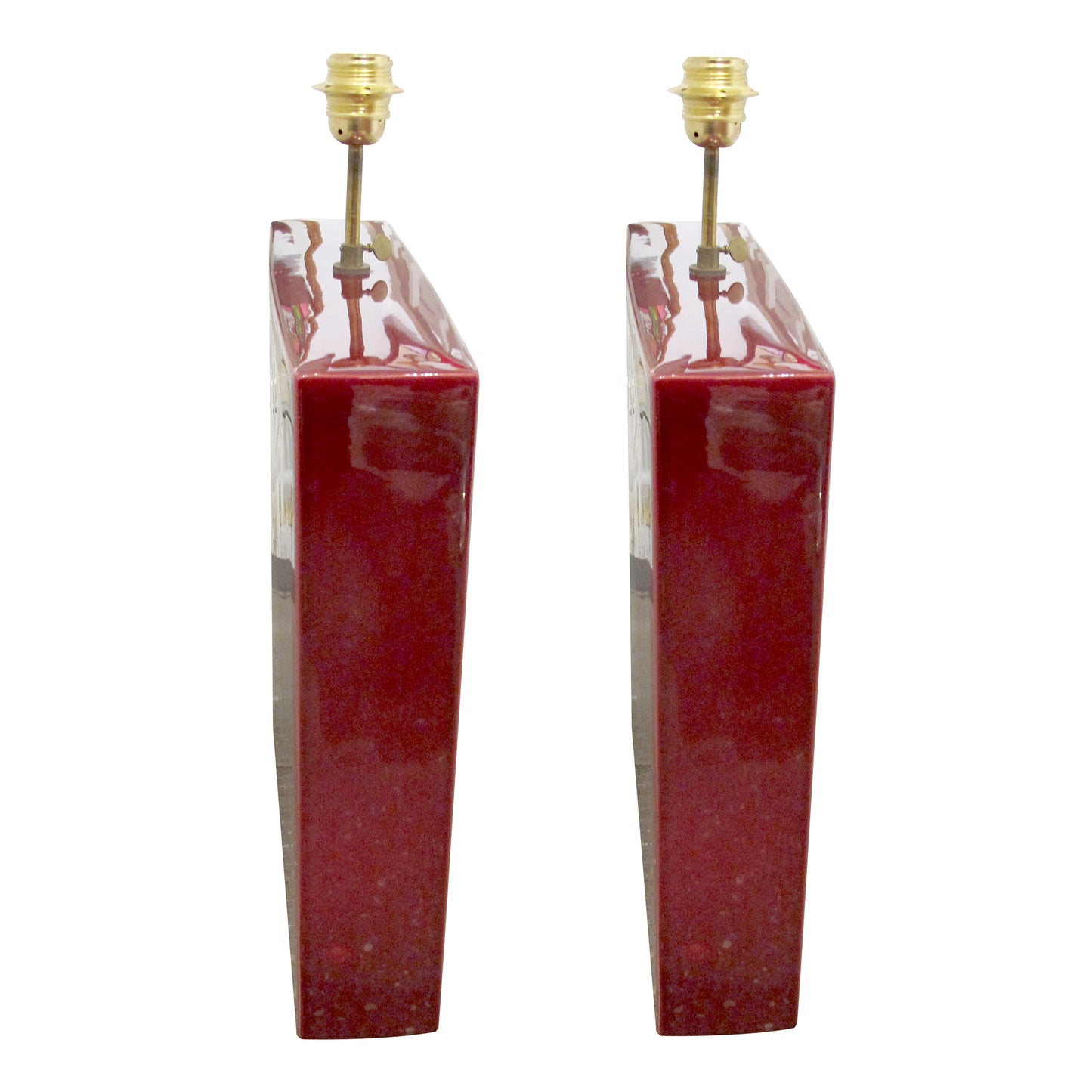 French Pair of Ceramic Table Lamps with Burgundy Glaze, 1960s