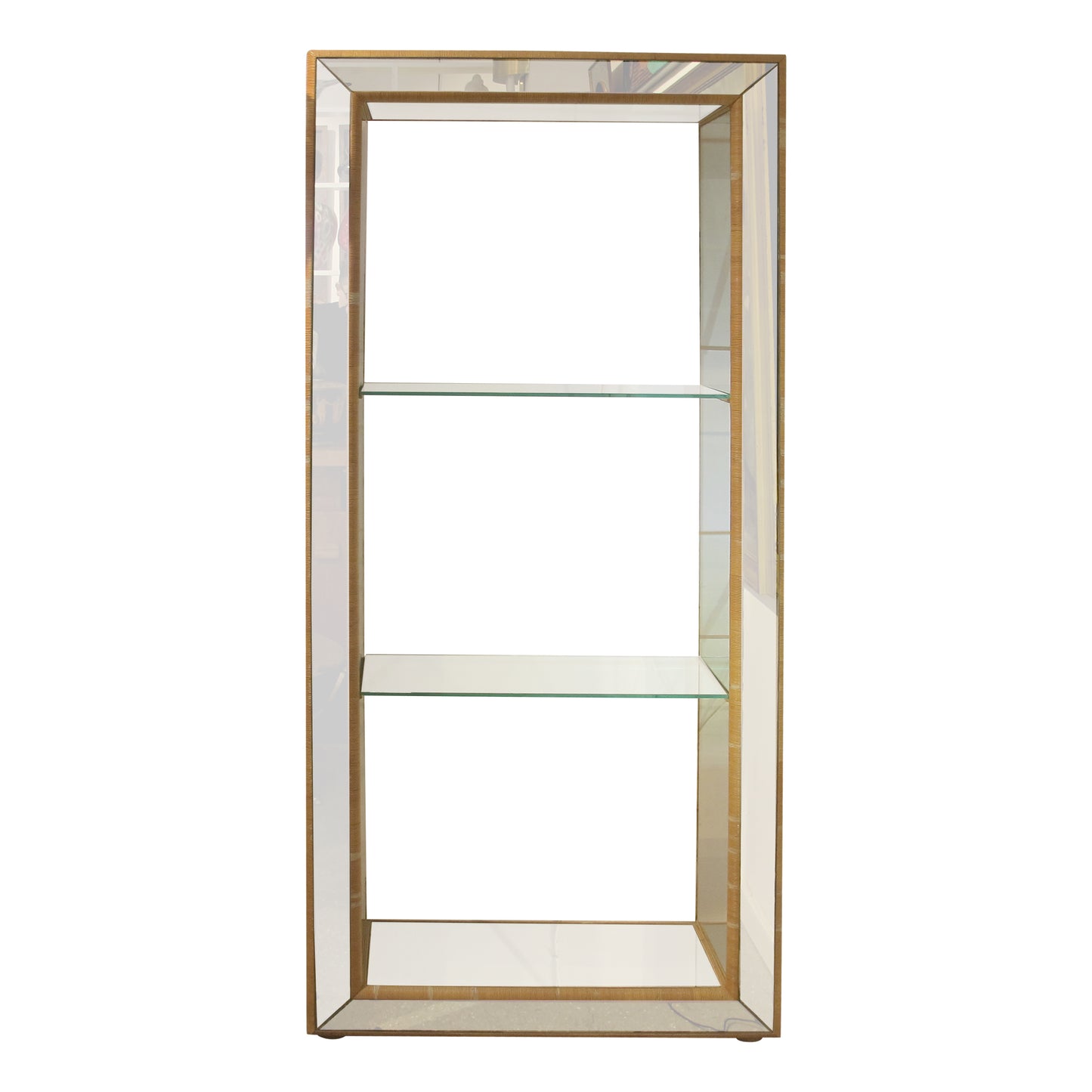 1960s Mirrored Shelving Unit with Rattan Frame, French