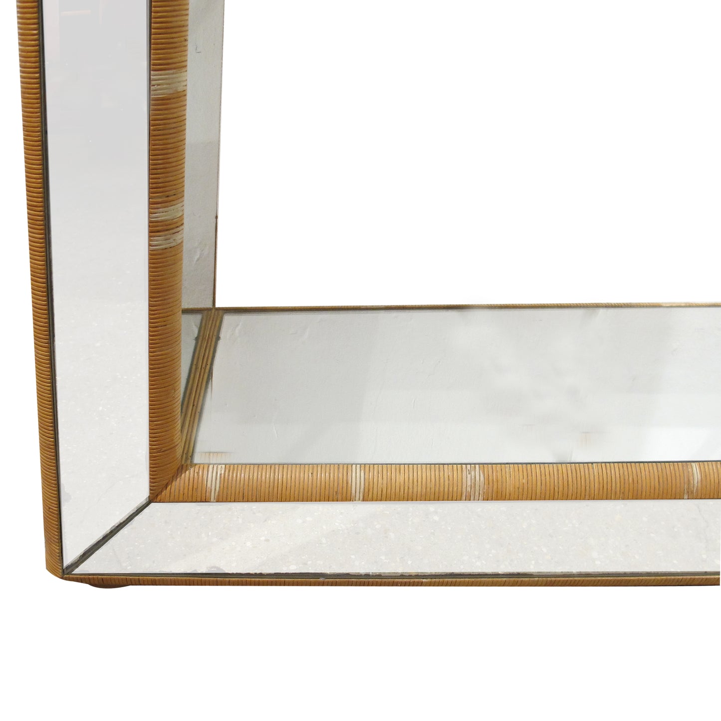 1960s Mirrored Shelving Unit with Rattan Frame, French