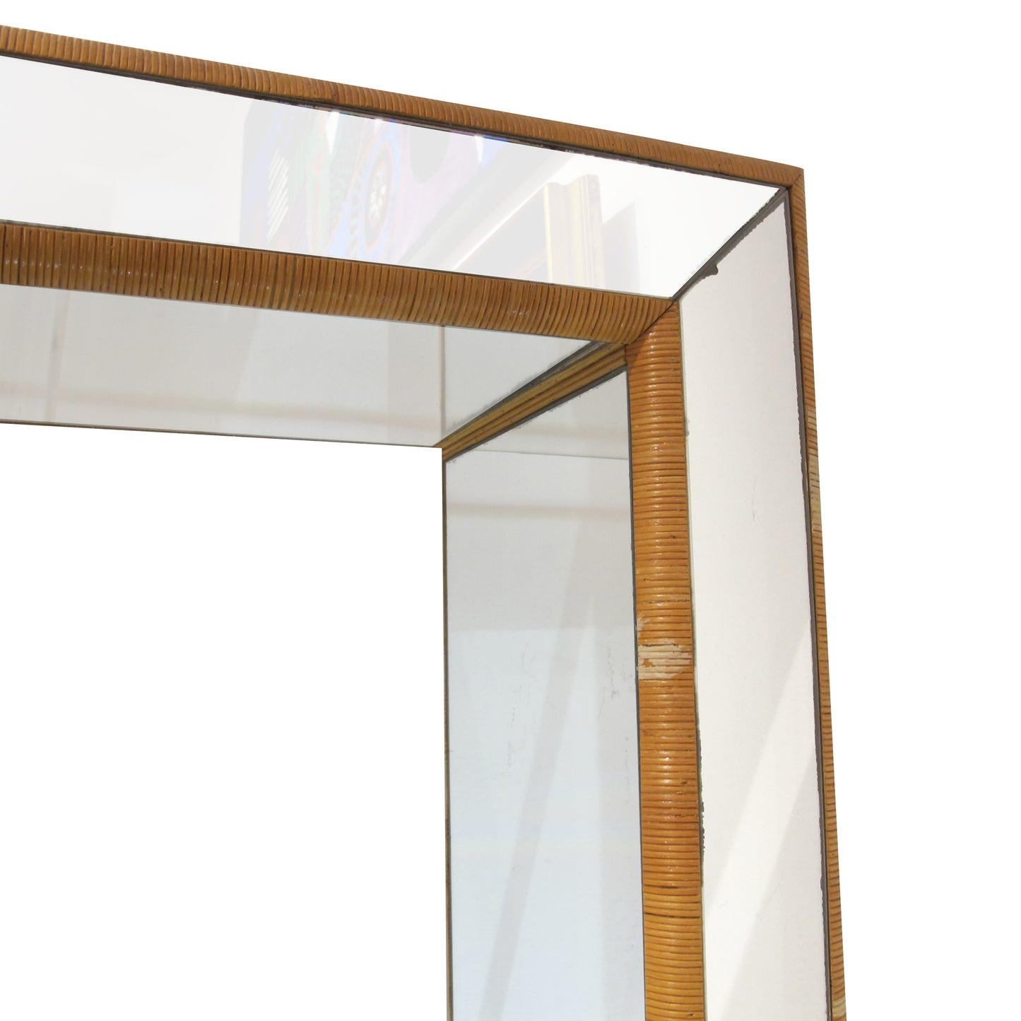 1960s Mirrored Shelving Unit with Rattan Frame, French