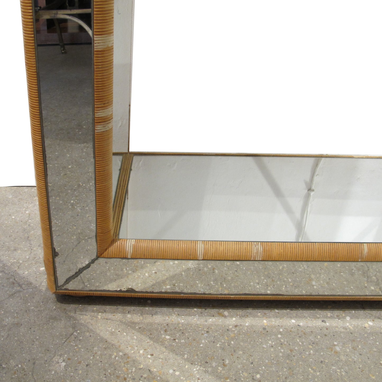 1960s Mirrored Shelving Unit with Rattan Frame, French