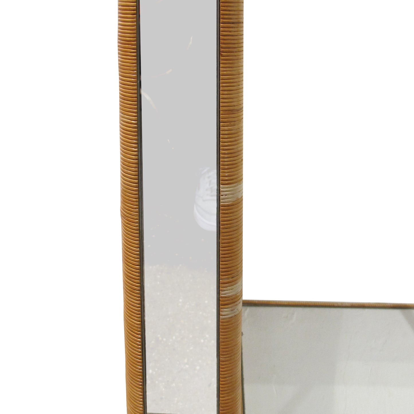 1960s Mirrored Shelving Unit with Rattan Frame, French