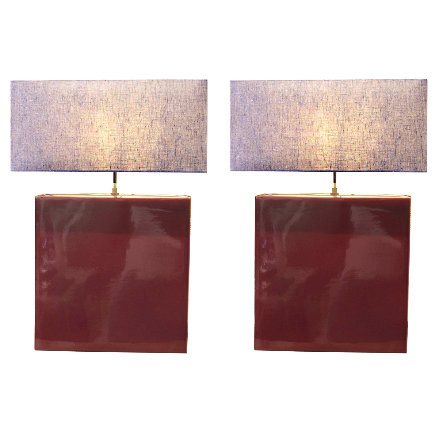 French Pair of Ceramic Table Lamps with Burgundy Glaze, 1960s