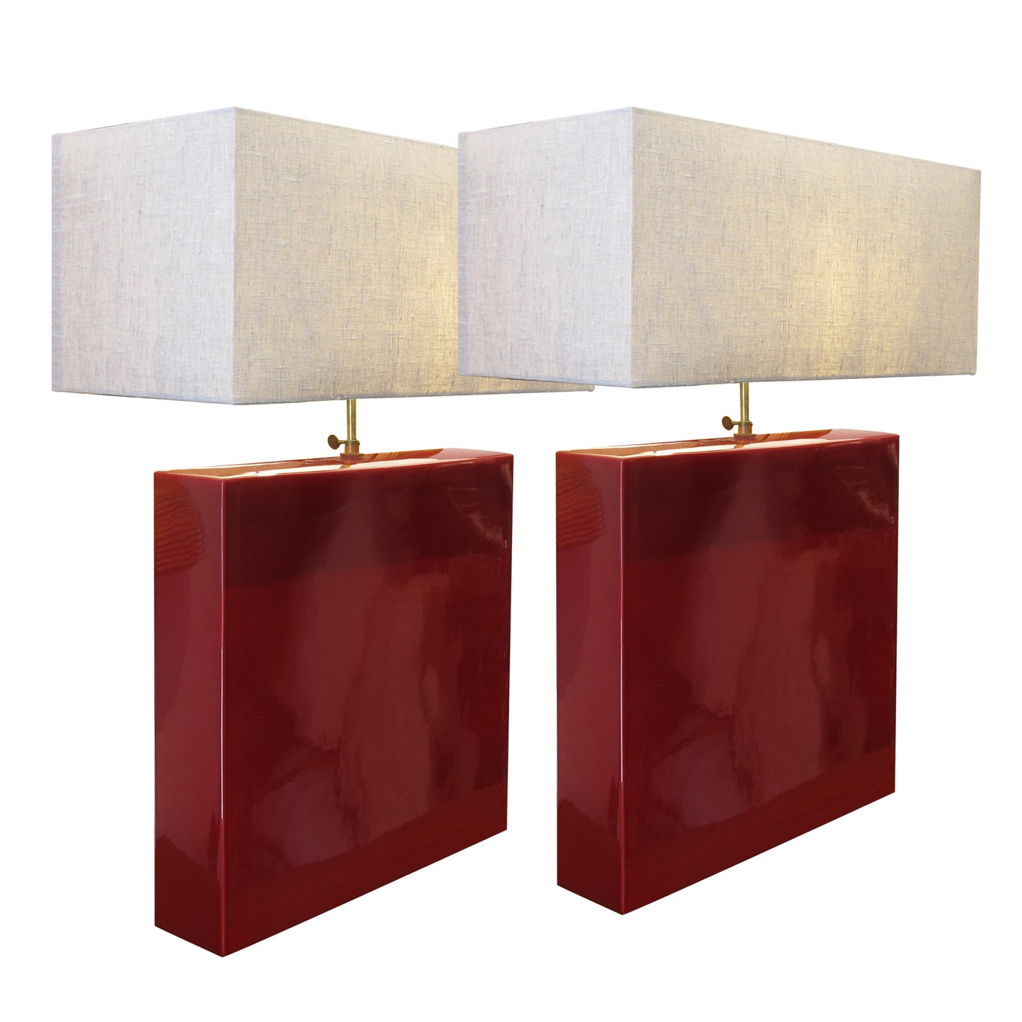 French Pair of Ceramic Table Lamps with Burgundy Glaze, 1960s
