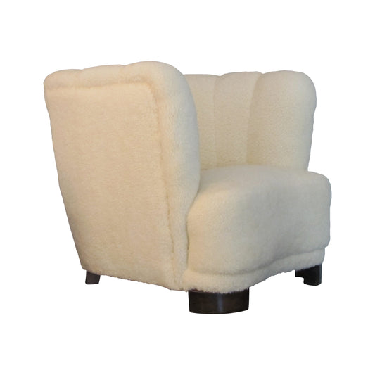 Swedish, 1930s Art Deco Single Club Armchair Newly Upholstered In Lambskin Fabric