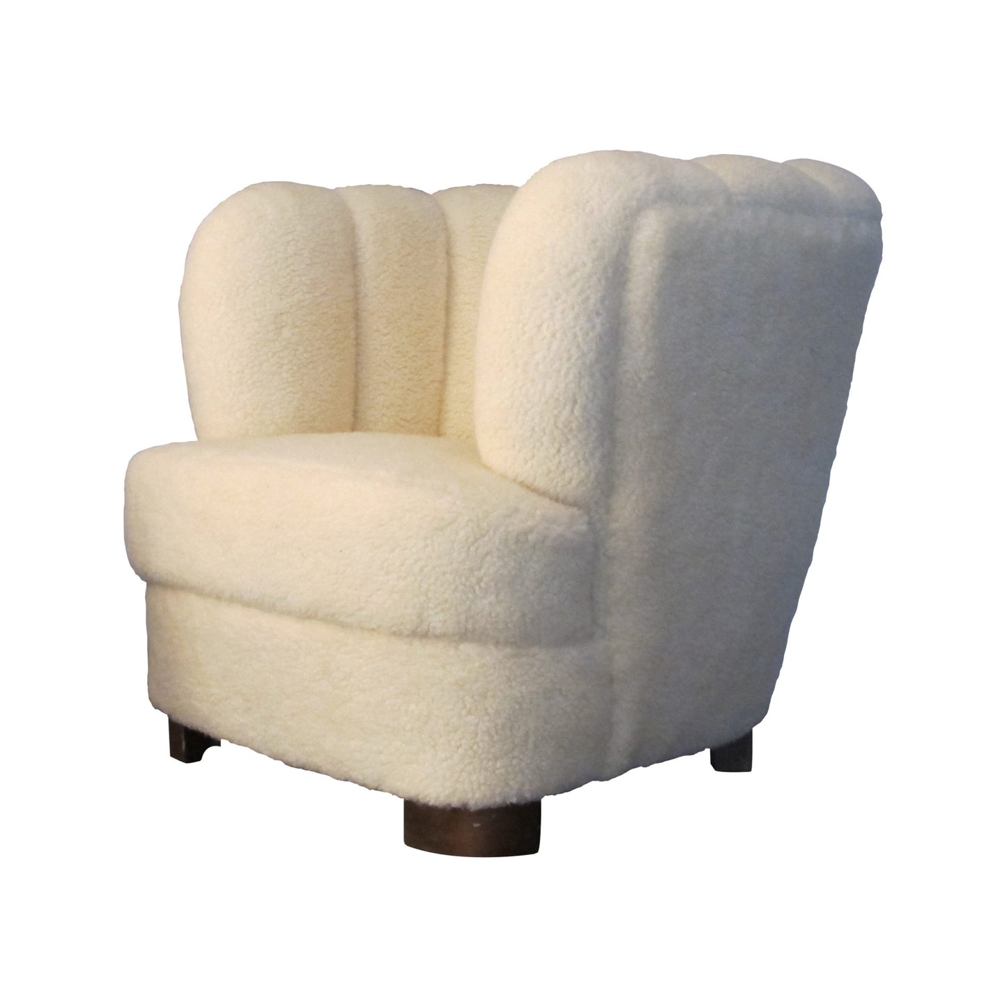 Swedish, 1930s Snug Art Deco Single Club Armchair Newly Upholstered In Lambskin Fabric