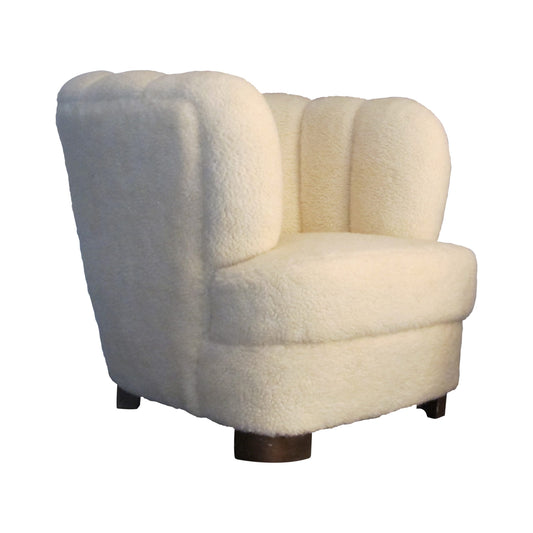 Swedish, 1930s Snug Art Deco Single Club Armchair Newly Upholstered In Lambskin Fabric