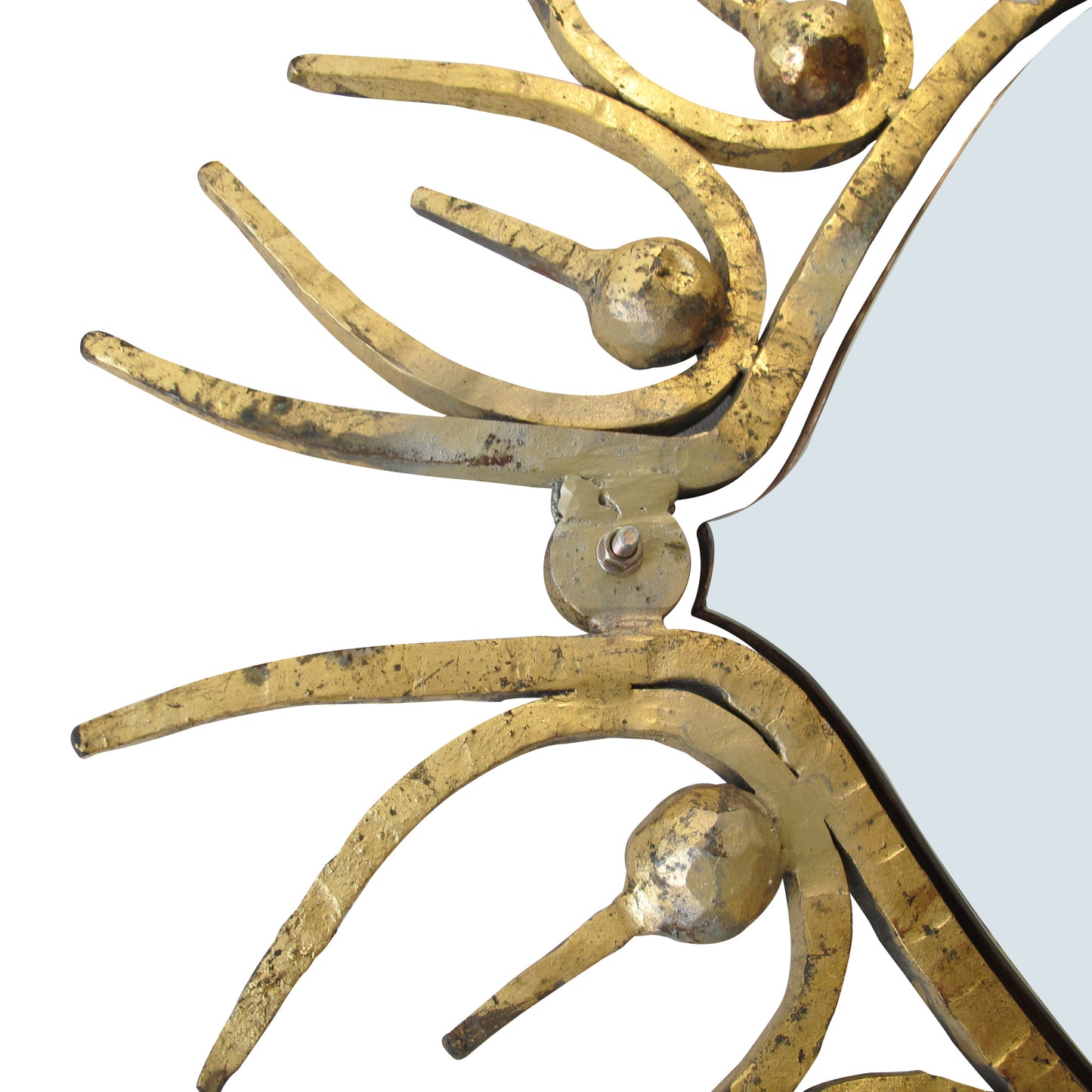 Large Mid-Century Gilt Wrought Iron Sunburst Mirror, Spanish